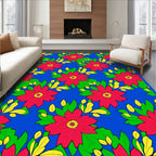 Vibrant Red Floral Green Leaf Garden Rug
