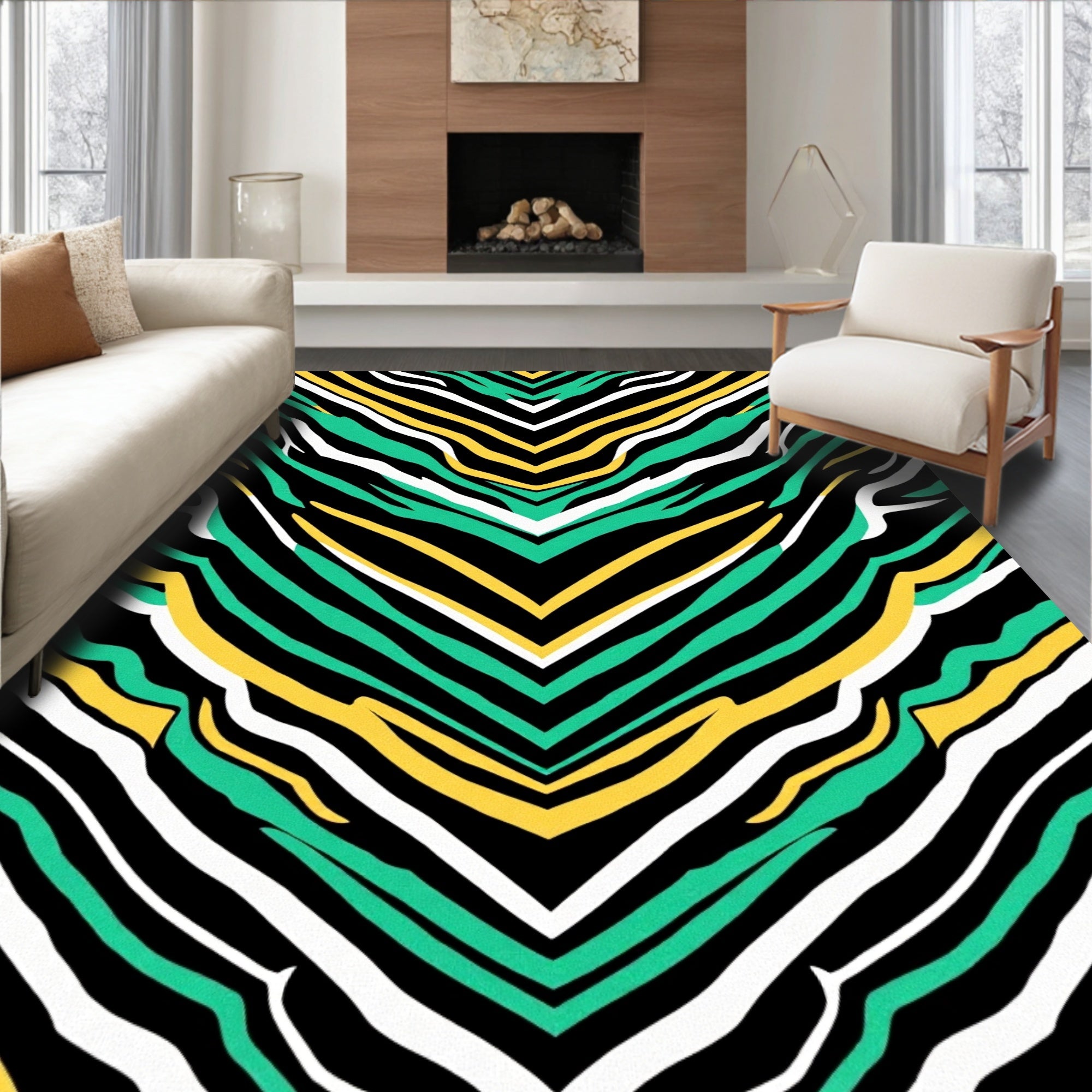 Vibrant Green Yellow Zebra Stripes Rug