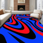 Vibrant Red Blue Swirl Abstract Rug
