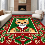 Festive Red Christmas Holly Cat Rug