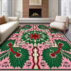 Pink With Green Floral Medallion Arrangement Rug