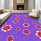 Red Cream Floral Vines Lavender Background Rug