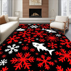 Red White Snowflake Shark Collage Rug