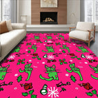Pink Whimsical Green Cat Christmas Mittens Rug