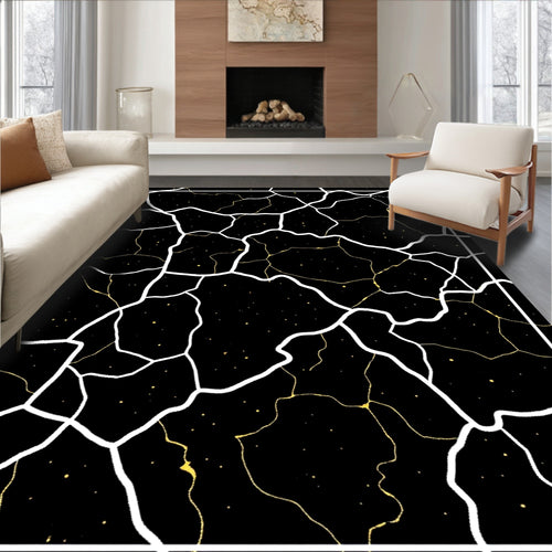 Black Gold Cracked Galaxy Rug