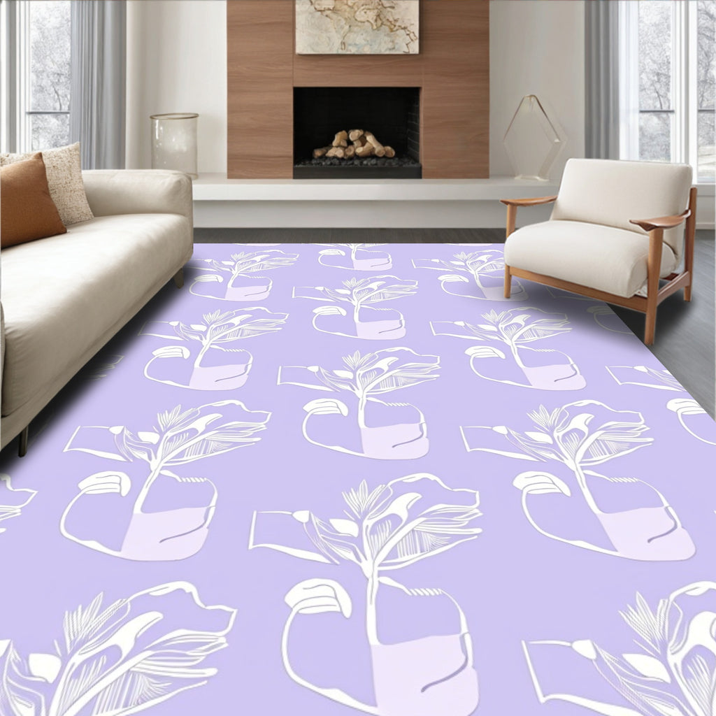 Pastel Purple Hand Holding Plant Rug