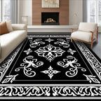 Black White Classic Floral Medallion Rug