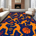 Orange Basketball Players Dynamic Action Rug