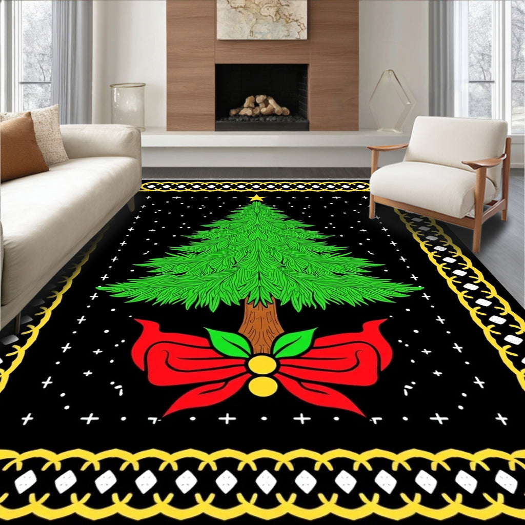 Festive Christmas Tree with Red Bow Rug
