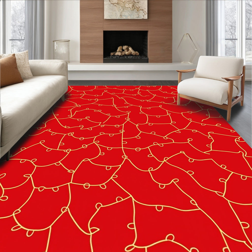 Crimson Yellow Organic Interlocking Shapes Rug