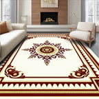 Crimson Gold Sunburst Mandala Frame Rug