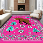 Whimsical Brown Bear Pink Floral Trees Rug