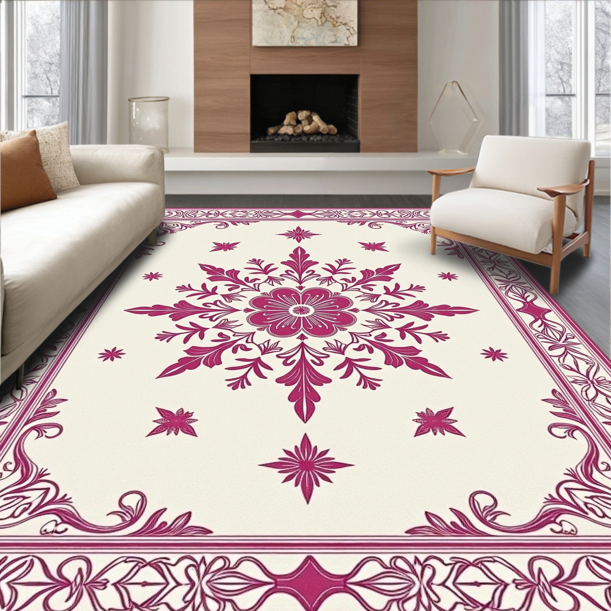 Ornate Bloom Border Art Rug