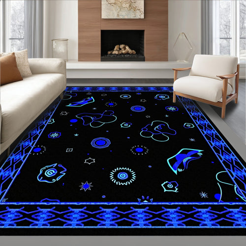 Abstract Blue Neon Celestial Rug