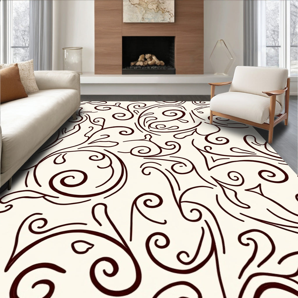 Dark Brown Swirl Leaf Vine Rug