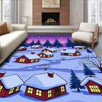 Cozy Winter Village Snowfall Scene Rug