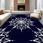 White Snowflake Mandala Dark Navy Rug