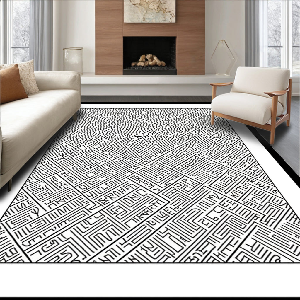 Black and White Labyrinth Line Art Rug