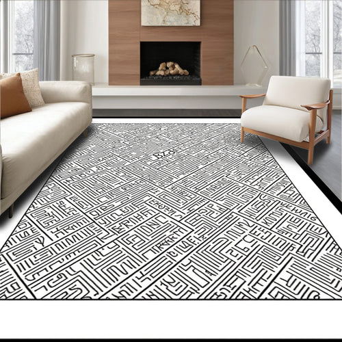 Black and White Labyrinth Line Art Rug