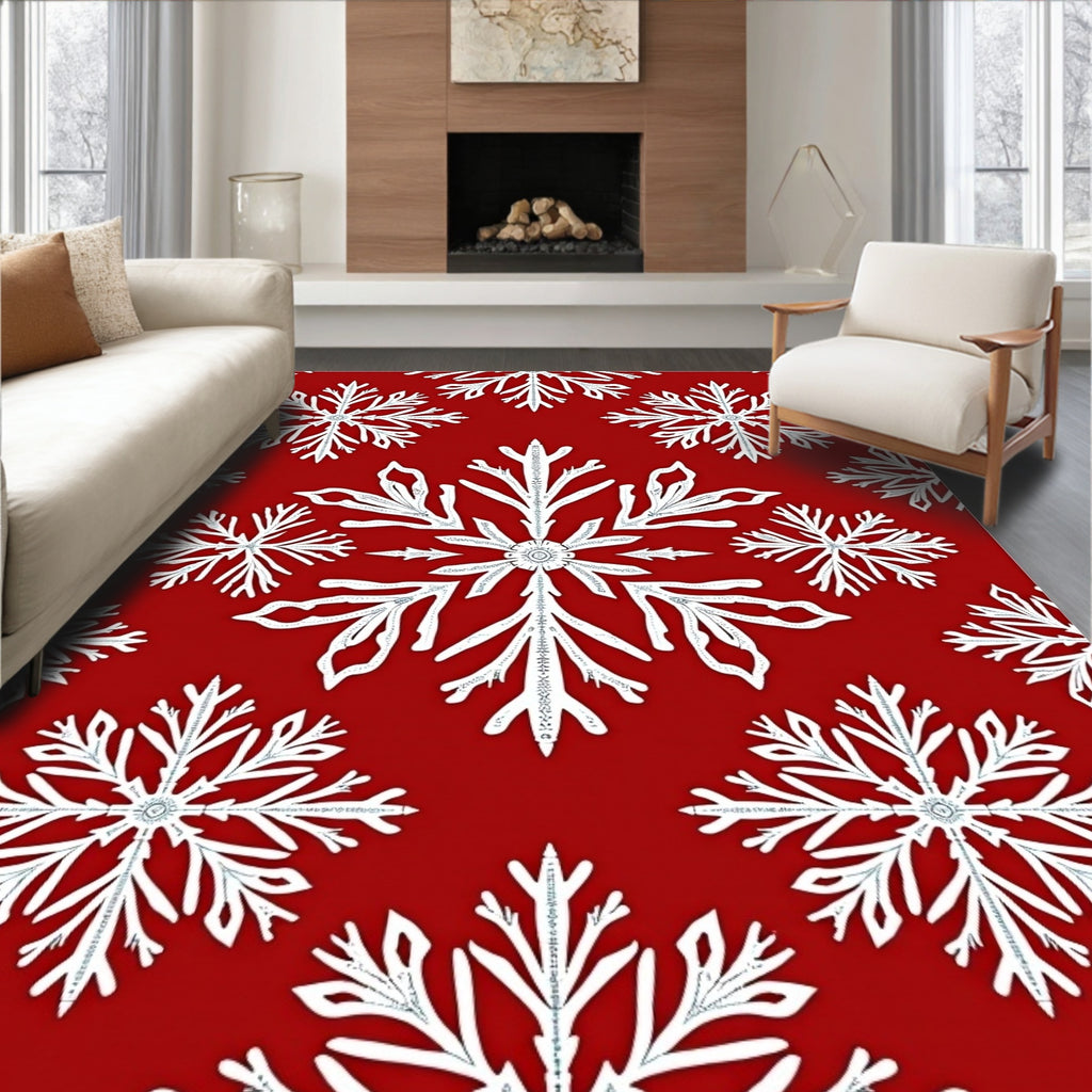 Winter White Iced Crystal Snowflakes Rug
