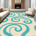 Teal Swirls On Cream Background Rug