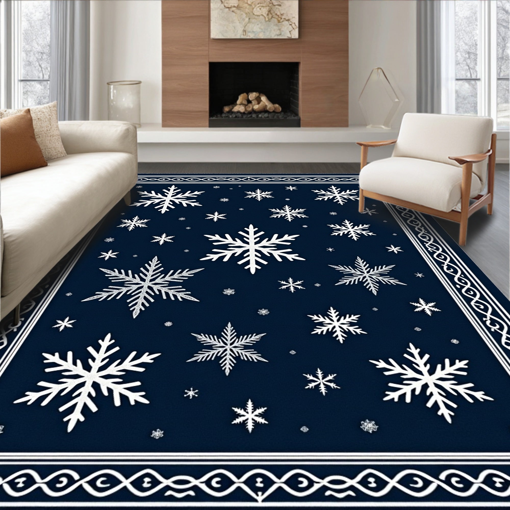 Deep Blue Snow Flurry Medallion Rug