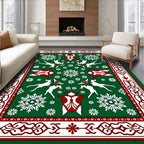 Green White Red Animal Snowflakes Border Rug