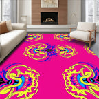 Bright Pink Yellow Blue Swirl Medallion Rug