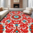 Vibrant Red Medallion Floral Scroll Rug