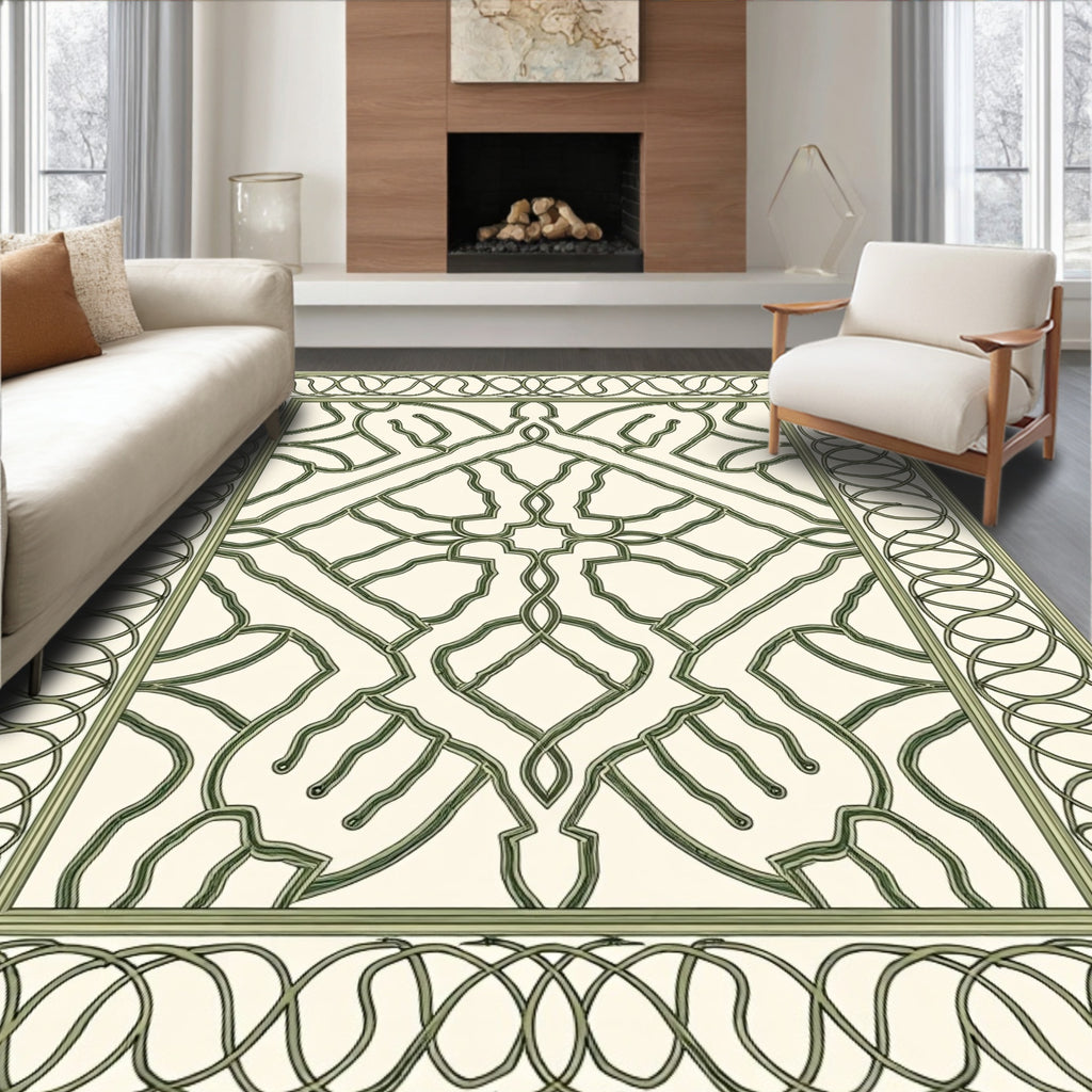 Cream and Sage Interlocking Lattice Rug