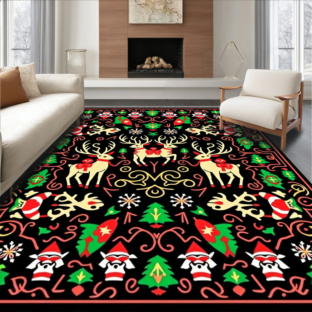 Jolly Reindeer Red Green Christmas Rug
