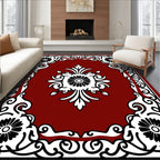 Deep Red Floral Scroll Ornament Rug