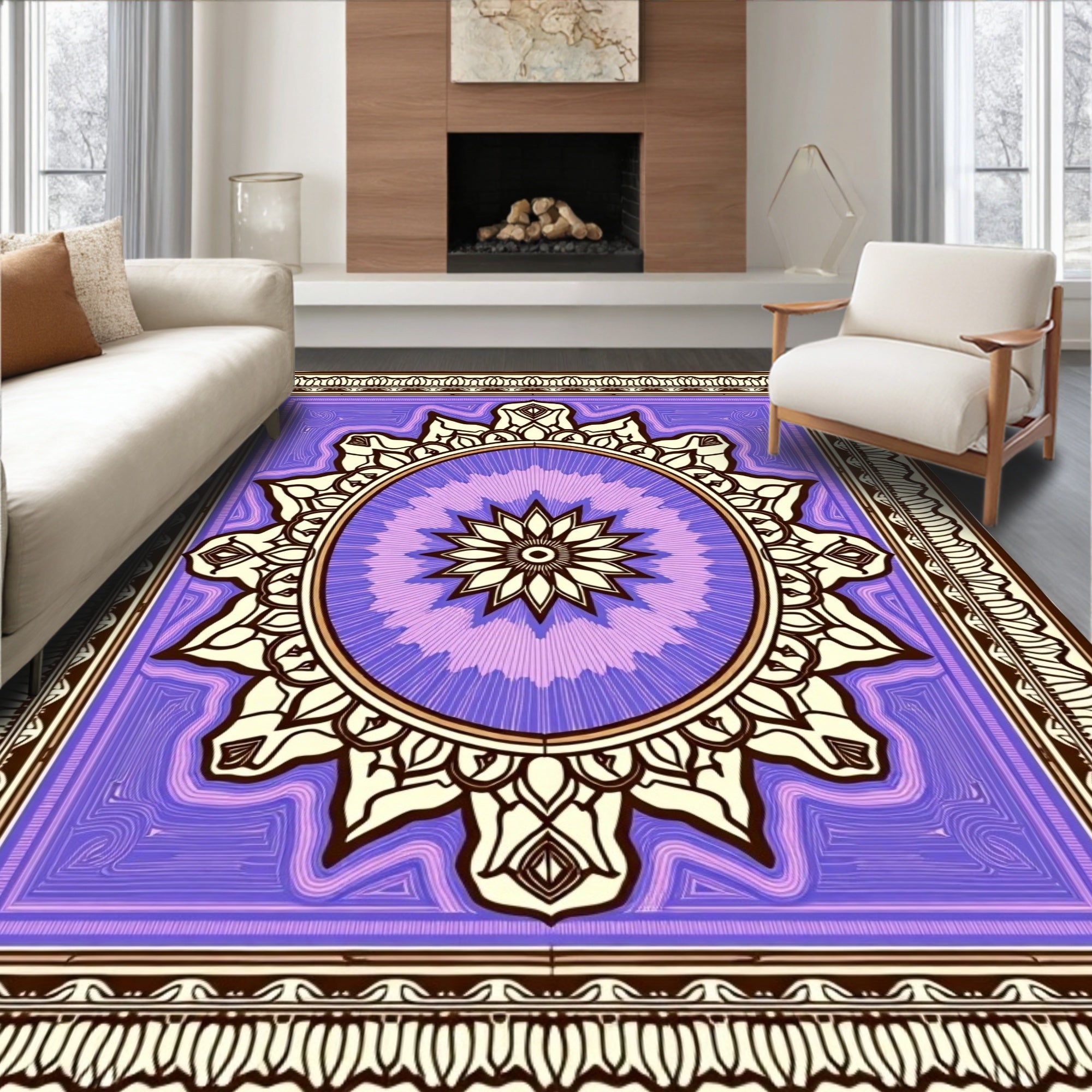 Lavender and Cream Medallion Mandala Rug