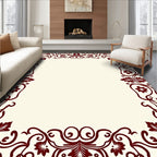 Rich Burgundy Floral Scroll Border Rug