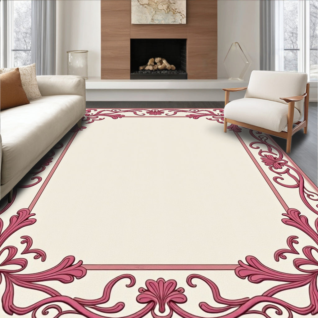 Ornate Pink Floral Border Rug