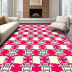 Vibrant Pink Black White Grid Rug