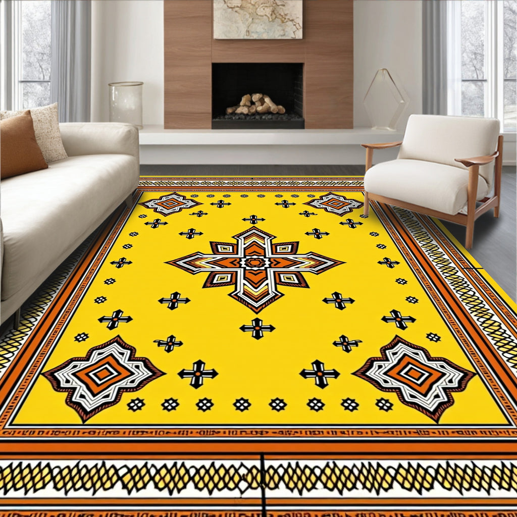 Bright Yellow Geometric Starburst Rug