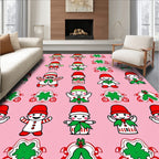 Festive Elf Candy Cane Characters Pink Background Rug