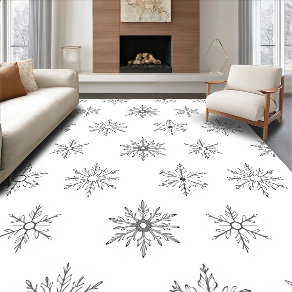 Winter Snowflakes White Gray Repetition Rug