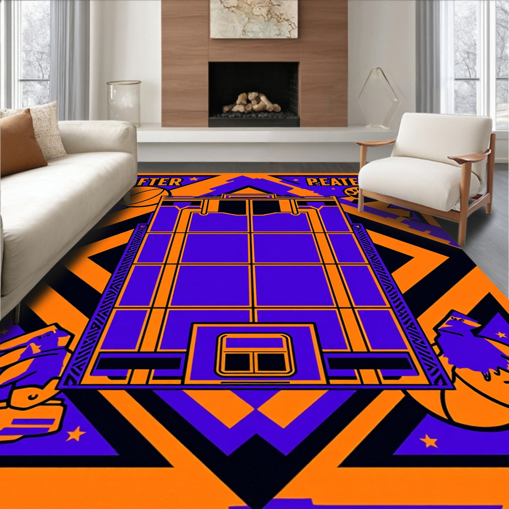 Bold Orange And Purple Geometric Narrative Rug
