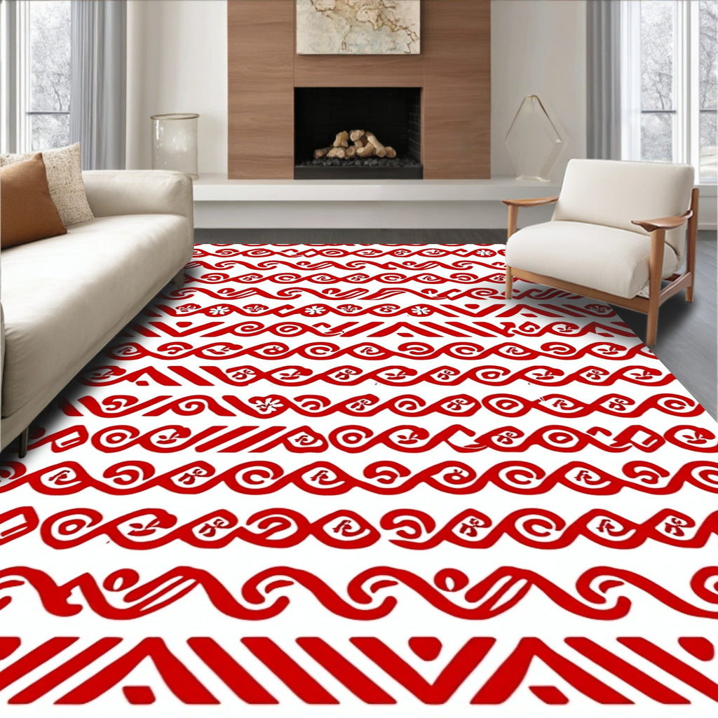 Red Tribal Wave Stripe Arrangement Rug