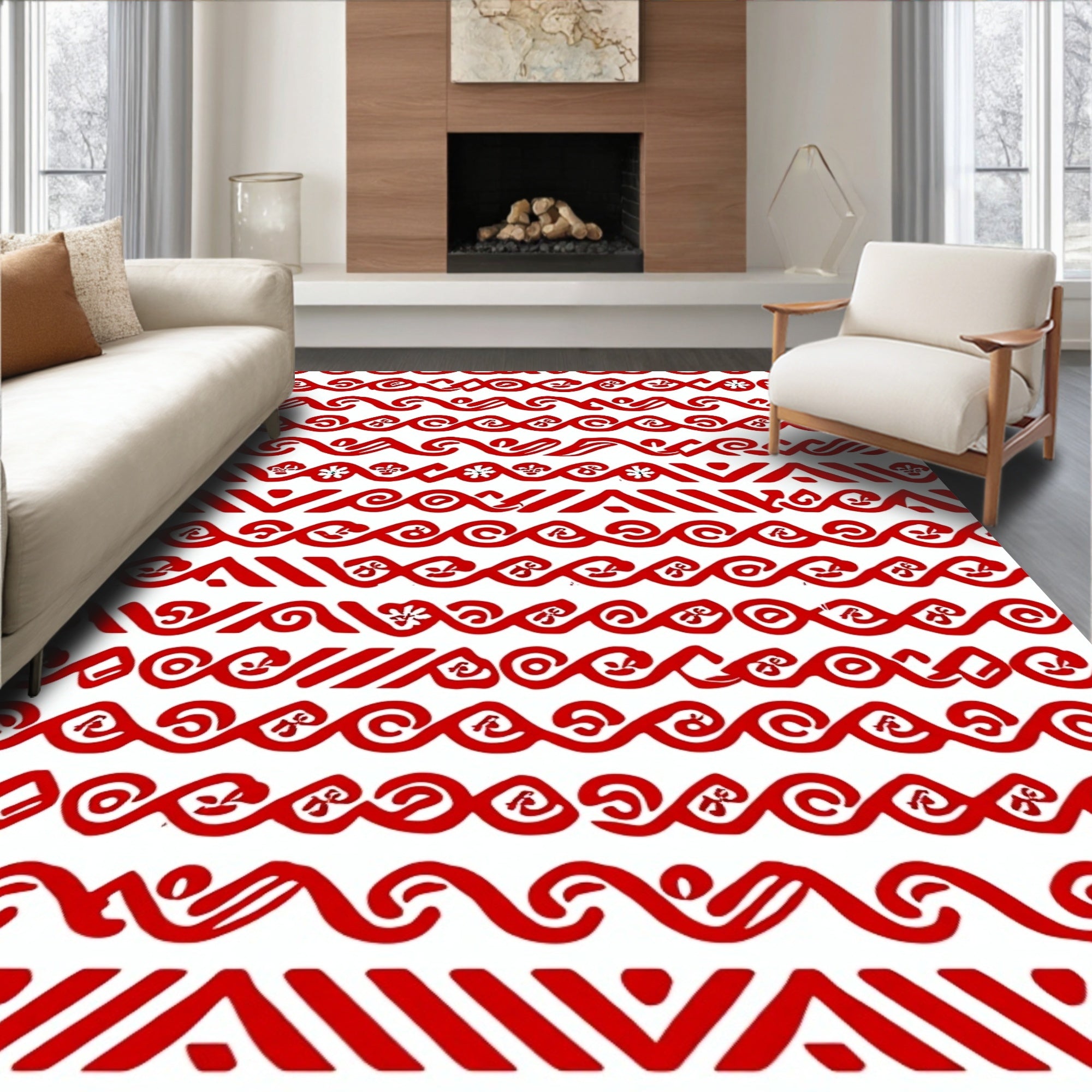 Red Tribal Wave Stripe Arrangement Rug