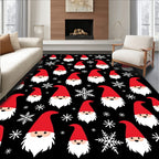 Whimsical Gnomes Snowflakes Black Rug