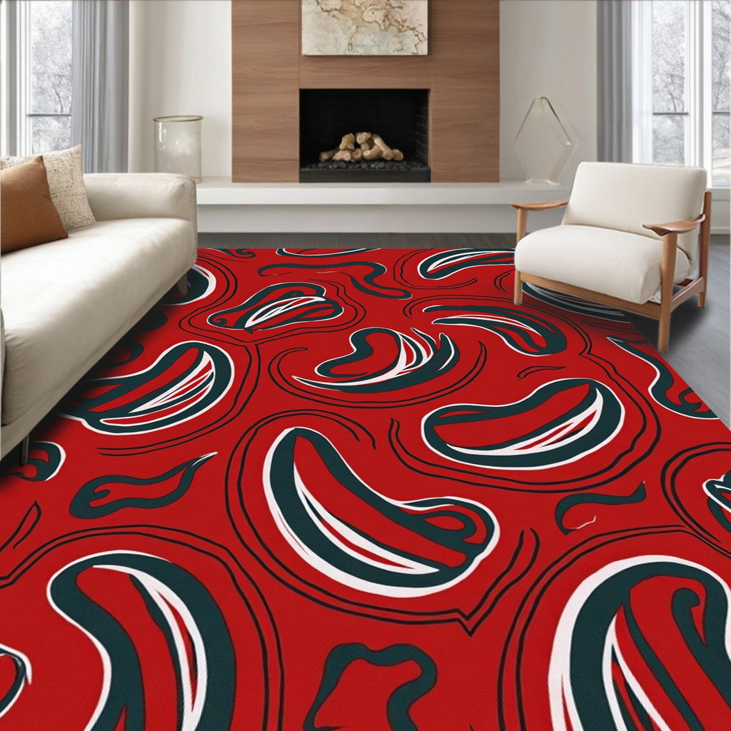 Red Abstract Swirls and Strokes Rug