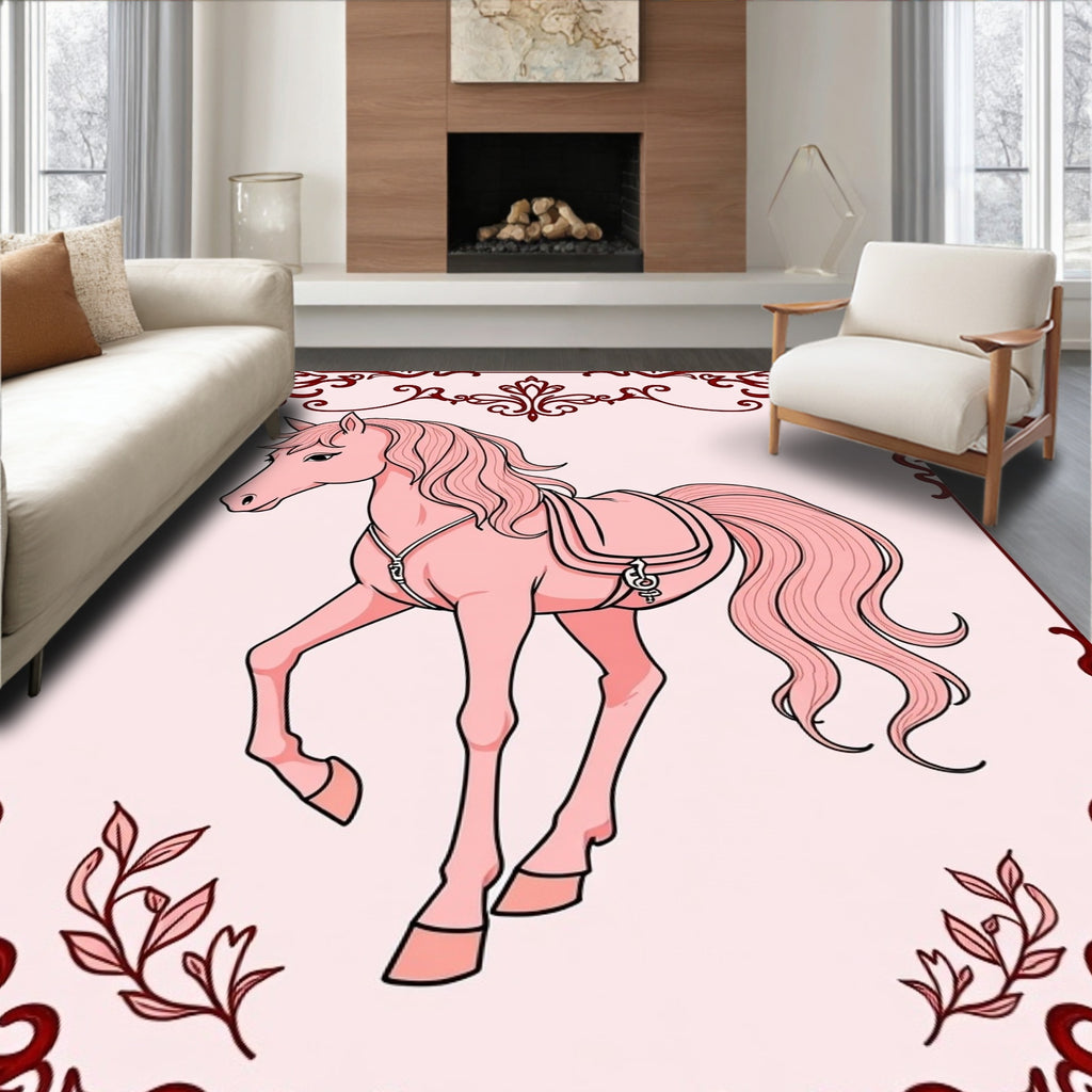 Pastel Pink Horse Carousel Frame Rug