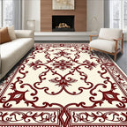 Deep Red Classical Scrollwork Inlay Rug