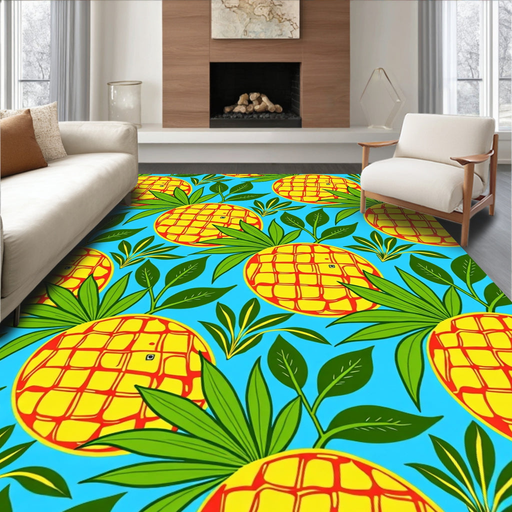 Tropical Yellow Pineapple Foliage Background Rug