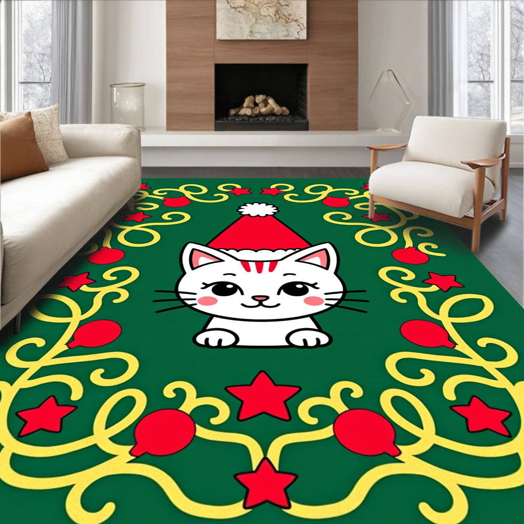 Cute Christmas Cat Festive Garland Rug