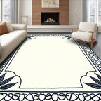 Classic Navy Bordered Botanical Frame Rug