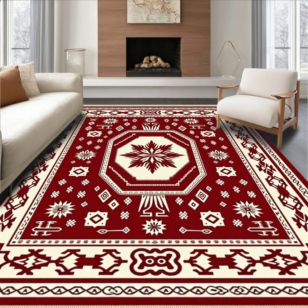 Deep Red Tribal Medallion Rug